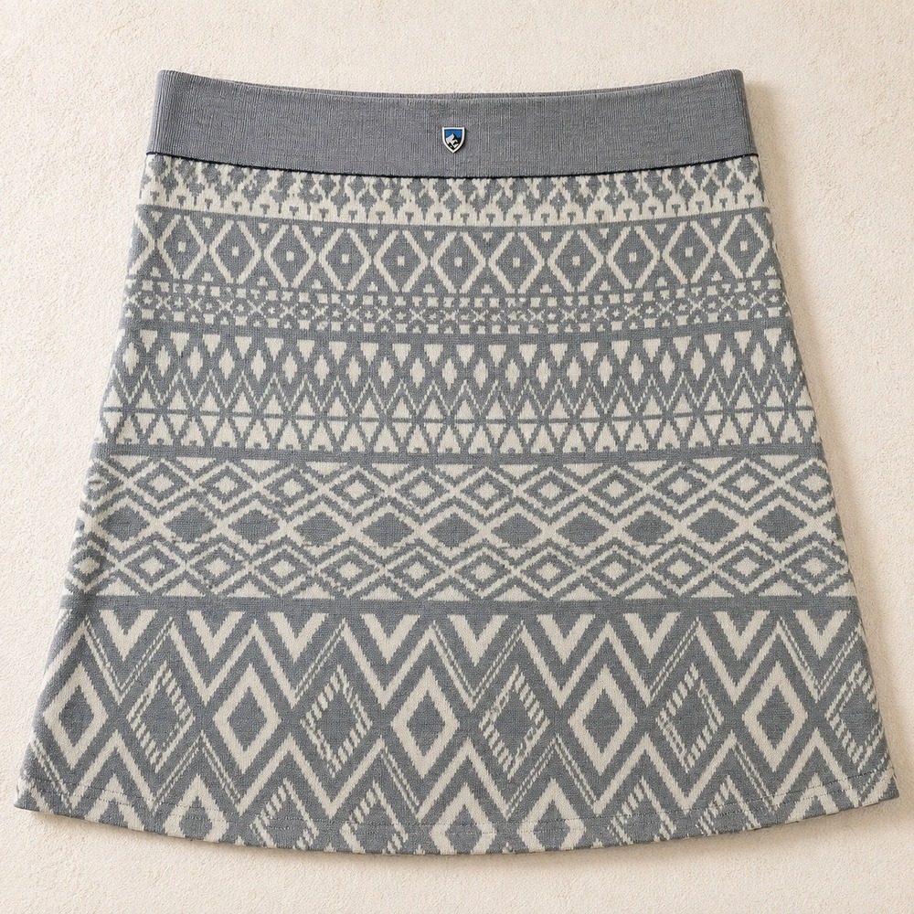 KÜHL Adriana Merino Wool Skirt Women M Gray Nordic Geometric Knit